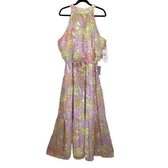 NEW Julia Jordan Pastel Paisley Soft Girl Chiffon Tiered Maxi Dress Sz 16 - Picture 4 of 16